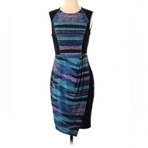 BCBGMaxAzria Striped Midi Dress in Blue, Purple, Black